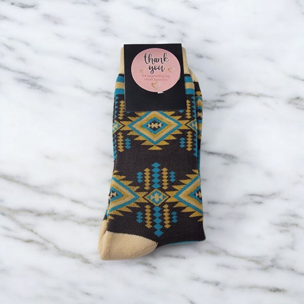 Patterned Brown and Blue Socks